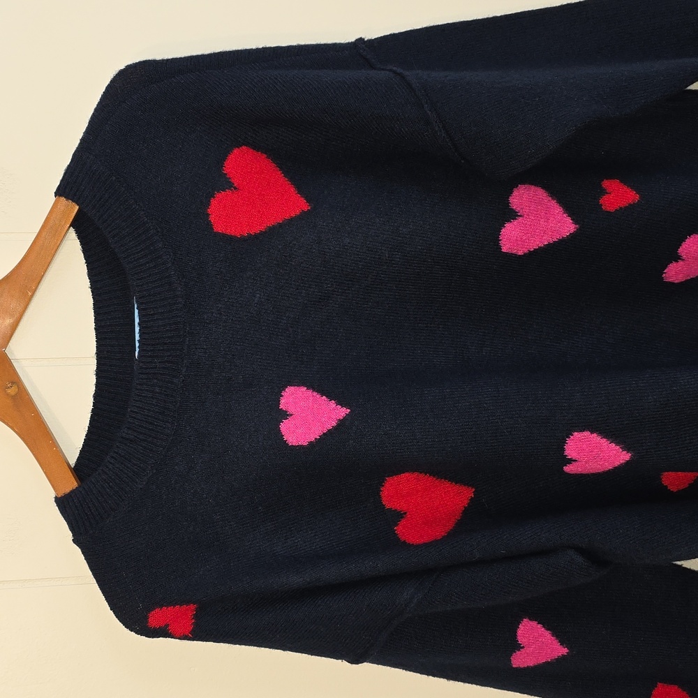 CeCe Heart Pattern Sweater Navy Pink Red Soft Crew Neck Sweater Women S Like New